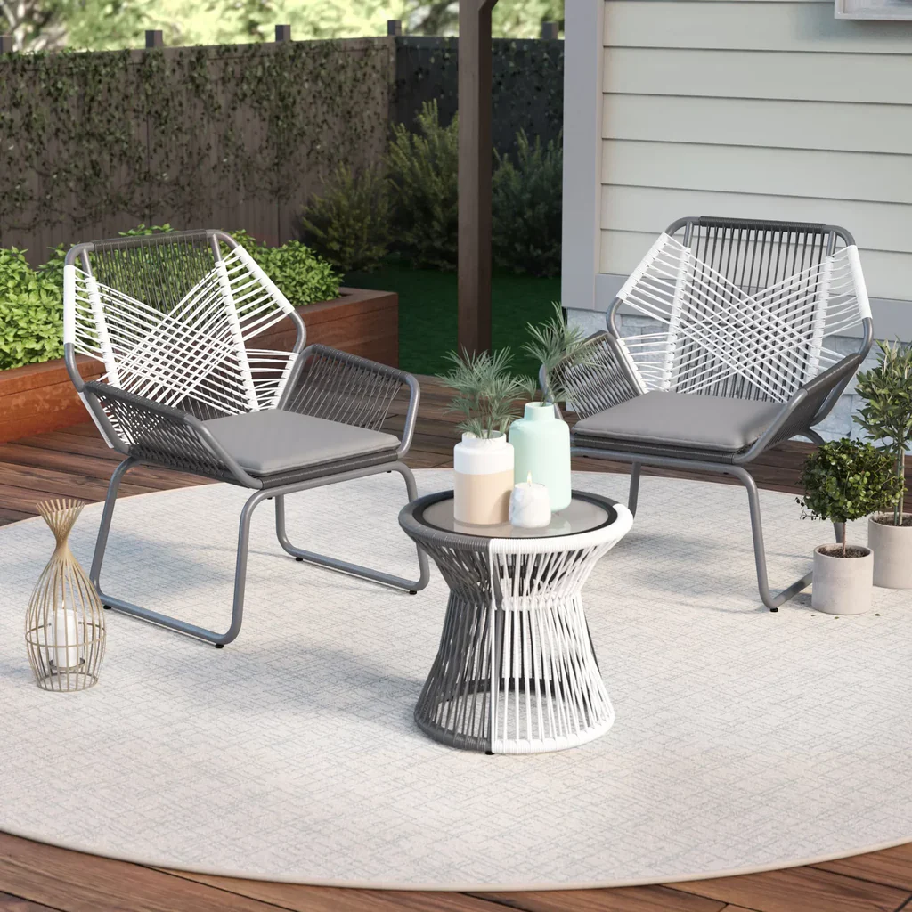 MyGreenearth Outdoor Patio Seating Set 2 Chairs and 1 Table Set (White + Dark Grey)