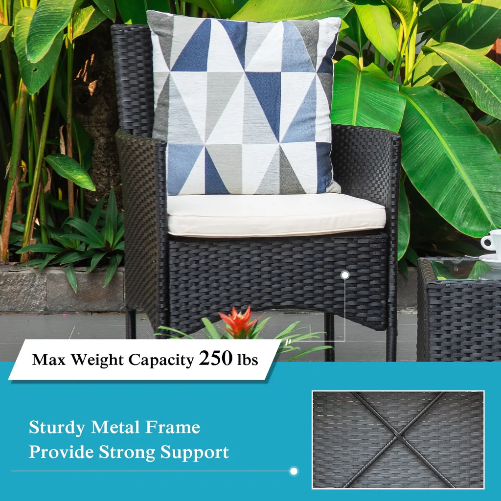 MyGreenearth Outdoor Patio Seating Set 2 Chairs and 1 Table Set Black