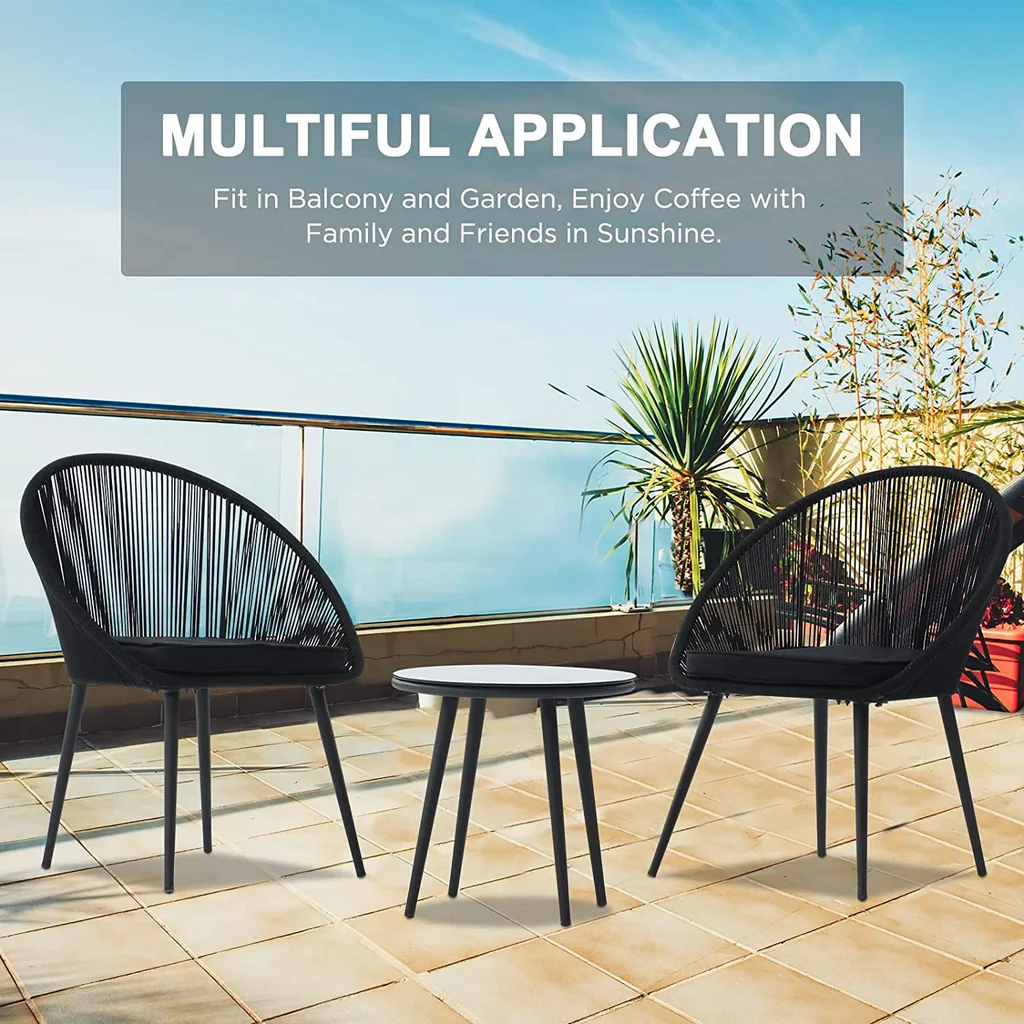 MyGreenearth Outdoor Patio Seating Set 2 Chairs and 1 Table Set (Black)