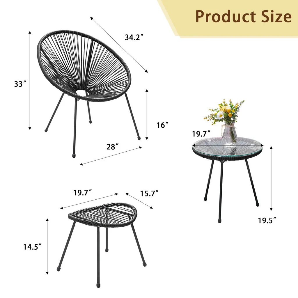 MyGreenearth Outdoor Patio Seating Set 2 Chairs and 1 Table Set (Black)