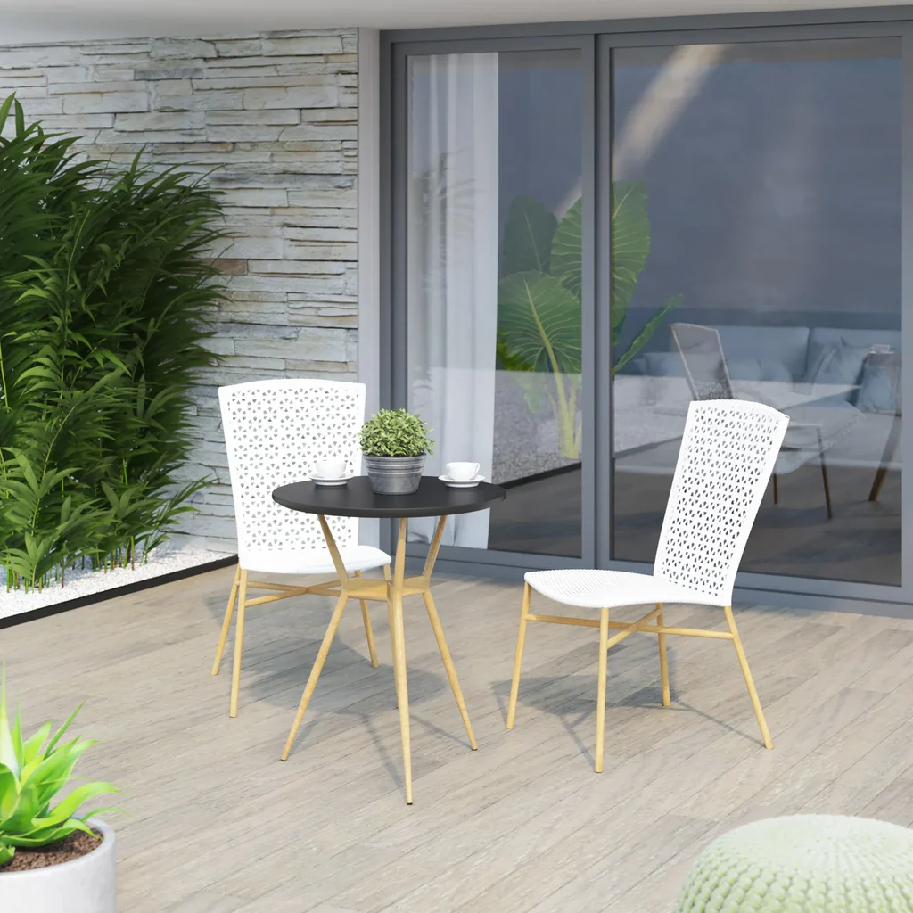 MyGreenearth Outdoor Patio Seating Set 2 Chairs 1 Table Set White Gold