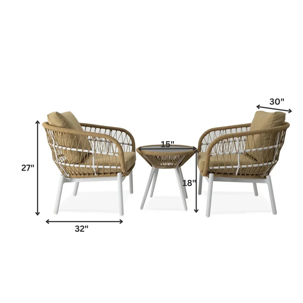 MyGreenearth Outdoor Patio Seating Set 2 Chairs and 1 Table Set (Beige) Braided And Rope