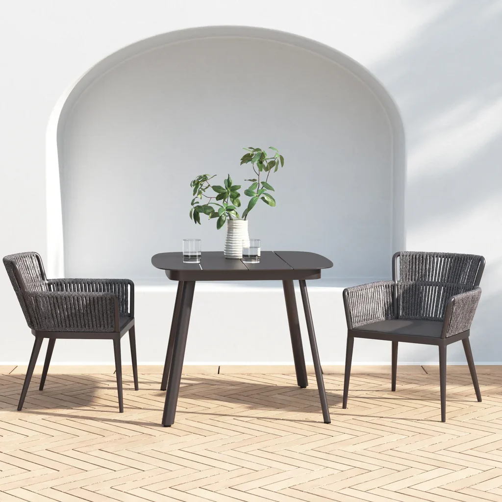 MyGreenearth Outdoor Patio Seating Set 2 Chairs and 1 Table Set (Dark Brown) Braided & Rope