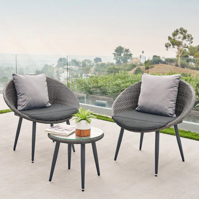 MyGreenearth Outdoor Patio Seating Set 2 Chairs 1 Table Grey