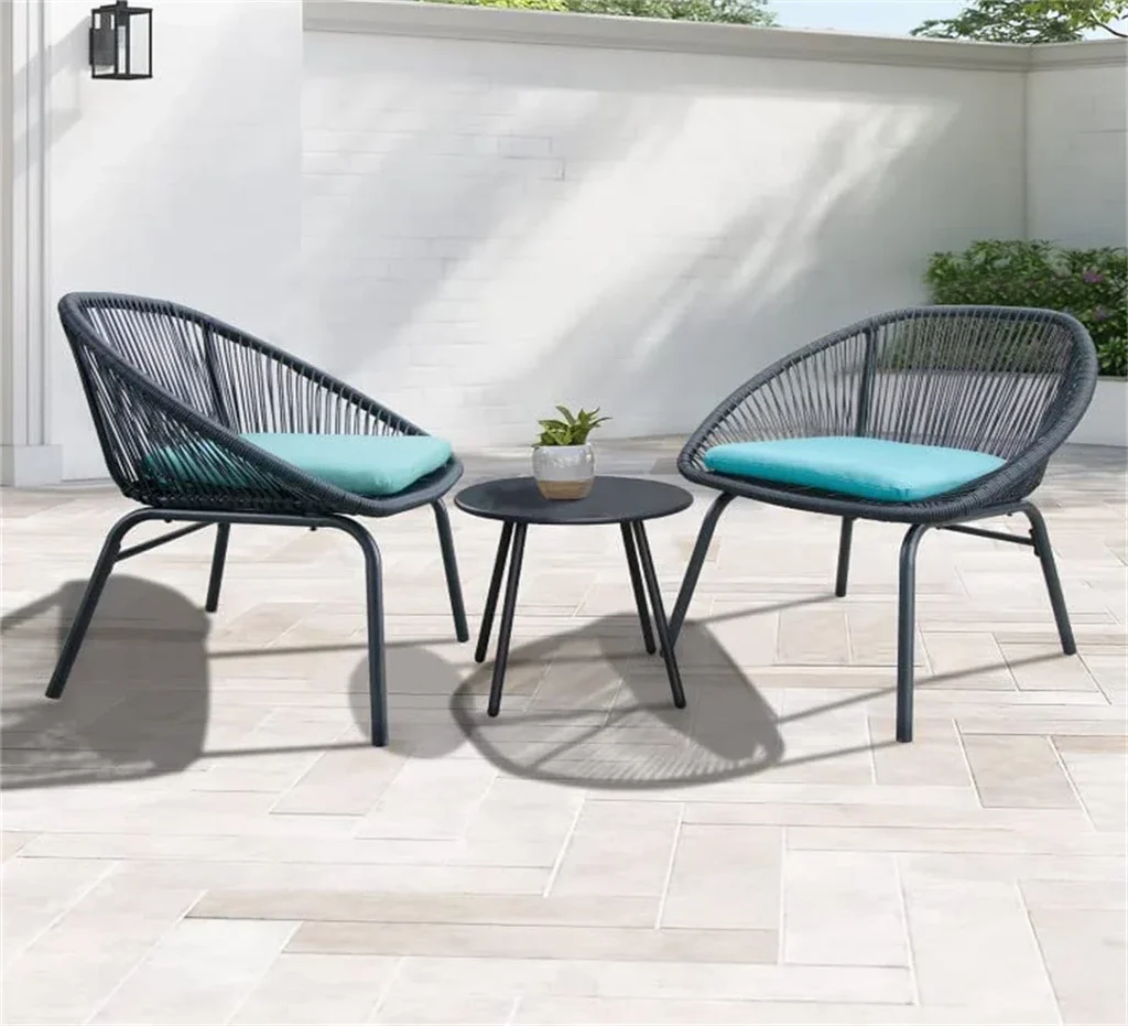 MyGreenearth Outdoor Patio Seating Set 2 Chairs and 1 Table Set Black Blue