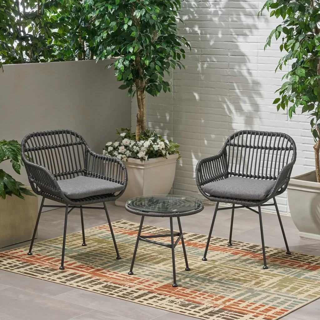 MyGreenearth Outdoor Patio Seating Set 2 Chairs and 1 Table Set Black