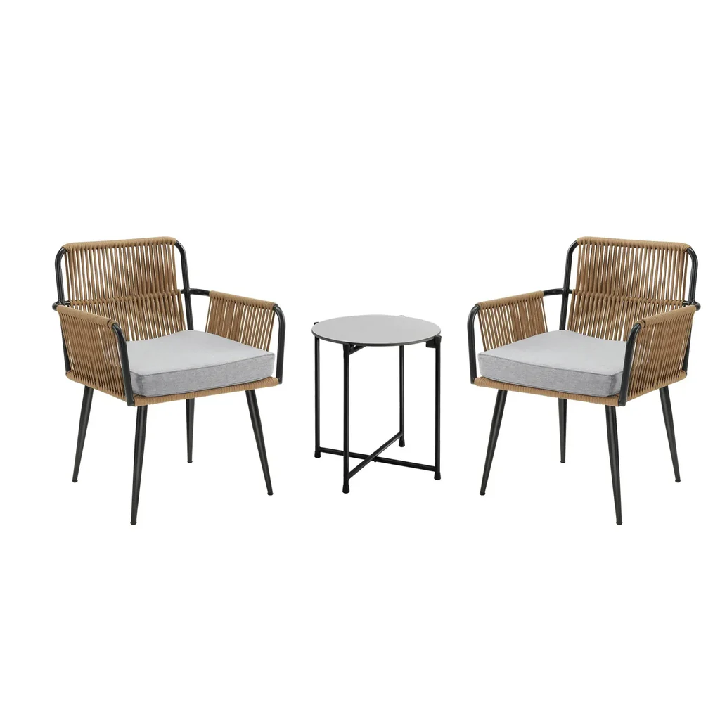 MyGreenearth Outdoor Patio Seating Set 2 Chairs and 1 Table Set (Tan) Braided & Rope