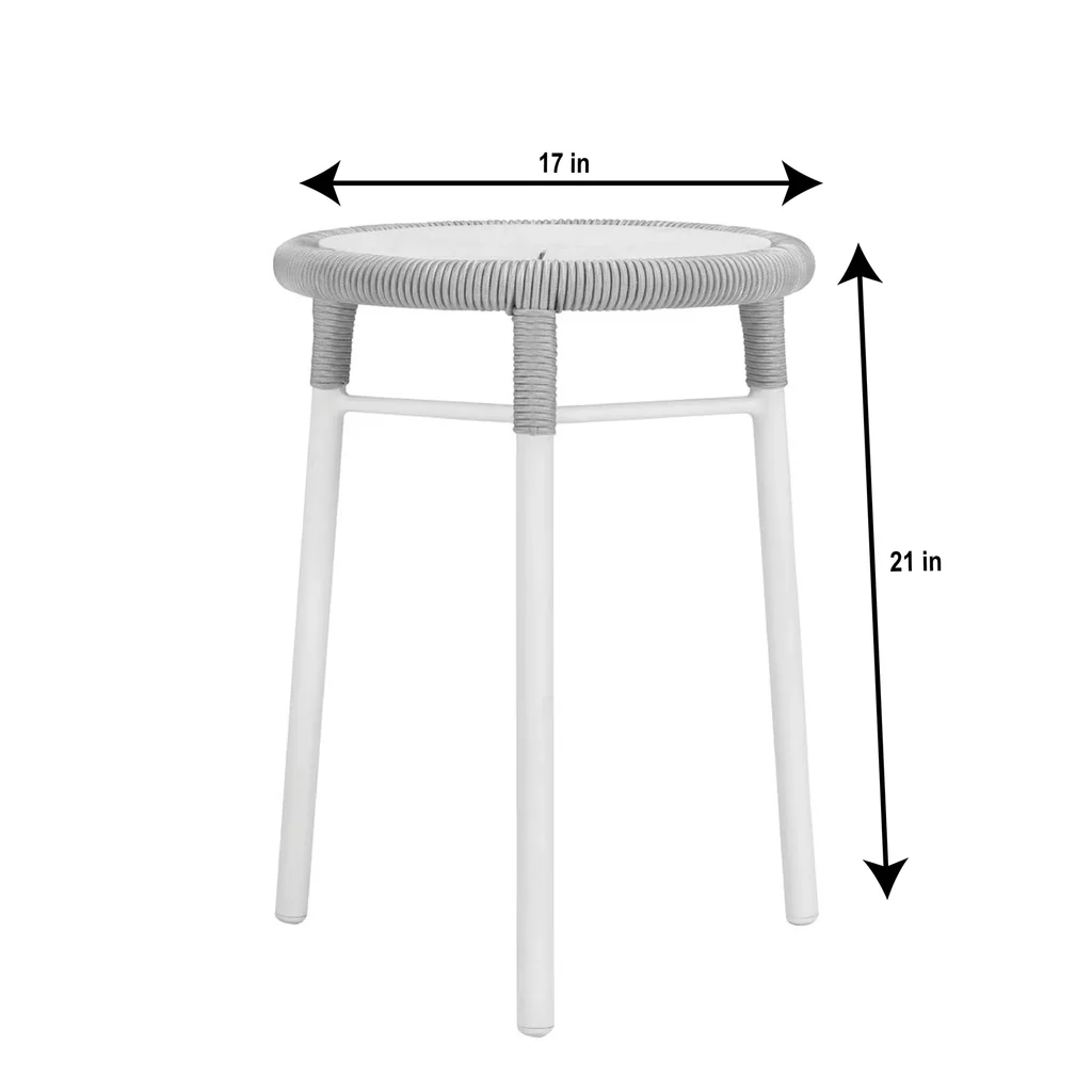 MyGreenearth Outdoor Patio Seating Set 2 Chairs and 1 Table Set (Silver + White) Braided & Rope