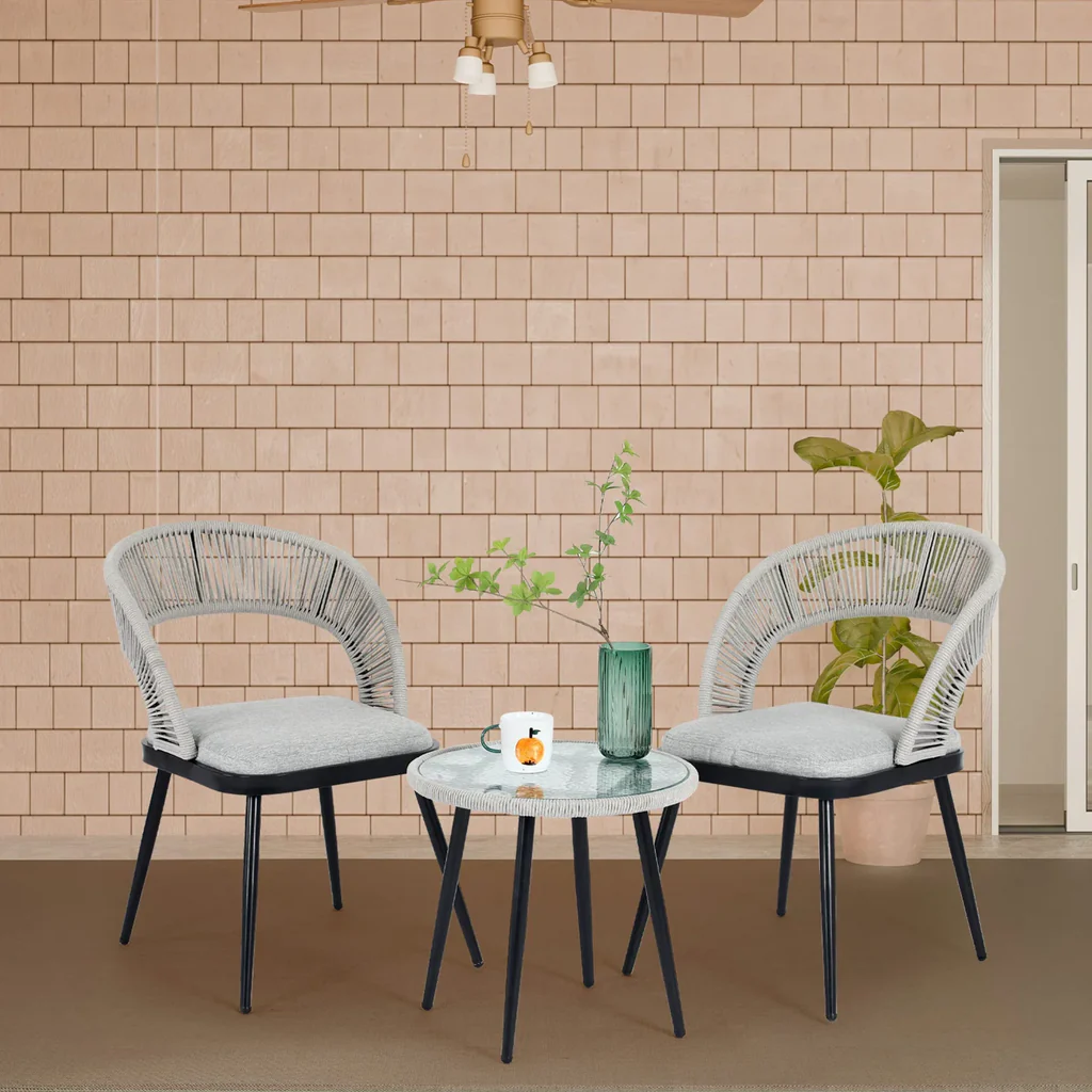 MyGreenearth Outdoor Patio Seating Set 2 Chairs and 1 Table Set Braided & Rope