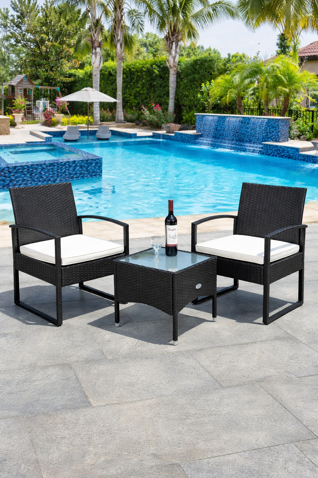 MyGreenearth Outdoor Patio Seating Set 2 Chairs and 1 Table Set (Black)