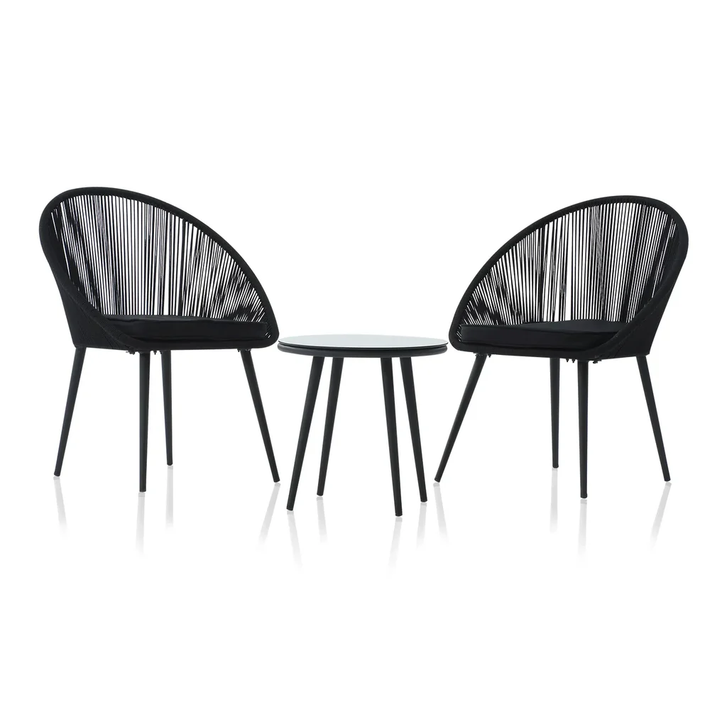 MyGreenearth Outdoor Patio Seating Set 2 Chairs and 1 Table Set (Black) Braided & Rope
