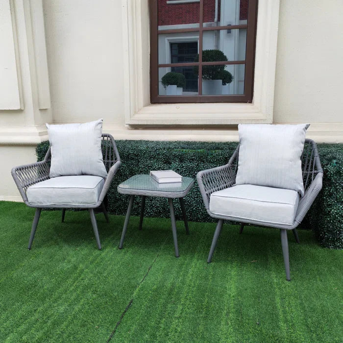 MyGreenearth Outdoor Patio Seating Set 2 Chairs and 1 Table Set (Grey) Braided & Rope