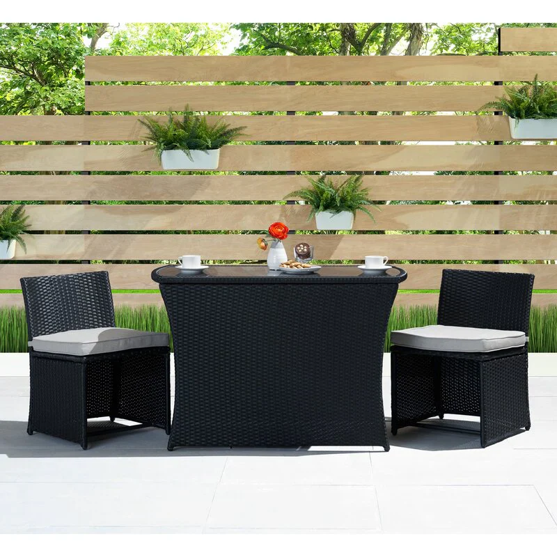 MyGreenearth Outdoor Patio Seating Set 2 Chairs 1 Table Black