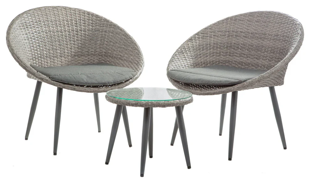 MyGreenearth Outdoor Patio Seating Set 2 Chairs 1 Table Grey