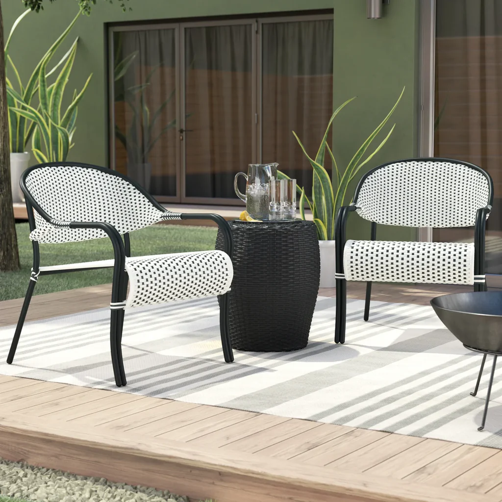 MyGreenearth Outdoor Patio Seating Set 2 Chairs and 1 Table Set (Black + White)
