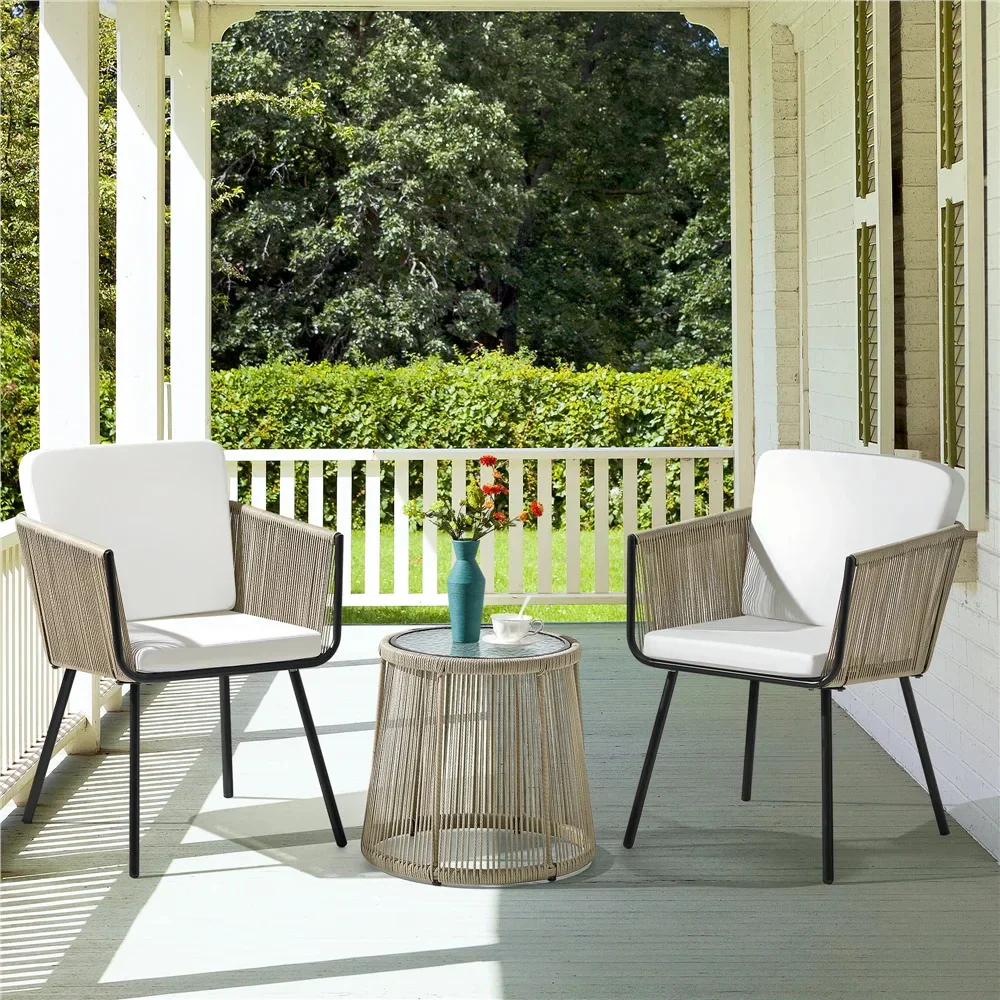 MyGreenearth Outdoor Patio Seating Set 2 Chairs and 1 Table Set (Cream) Braided & Rope
