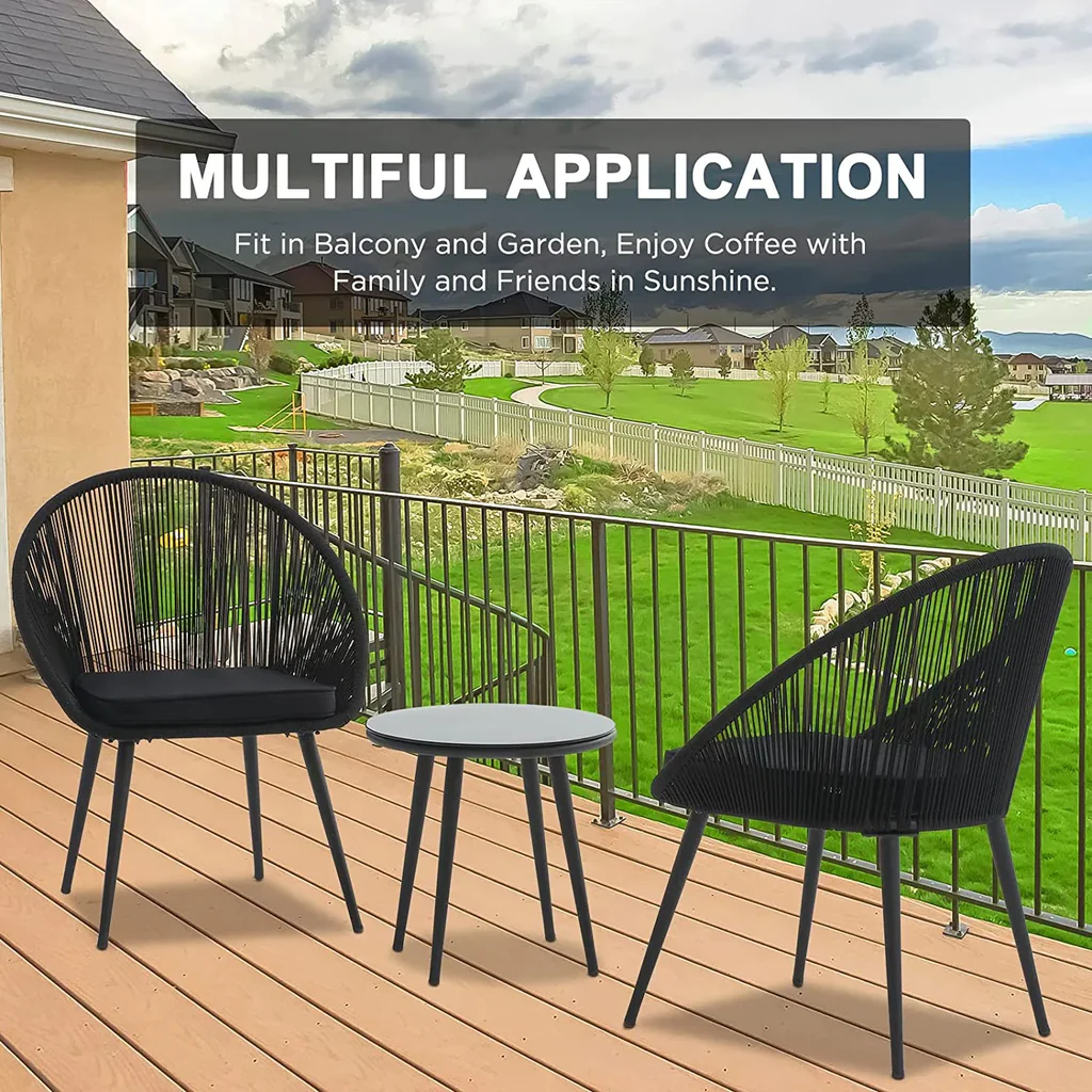 MyGreenearth Outdoor Patio Seating Set 2 Chairs and 1 Table Set (Black)