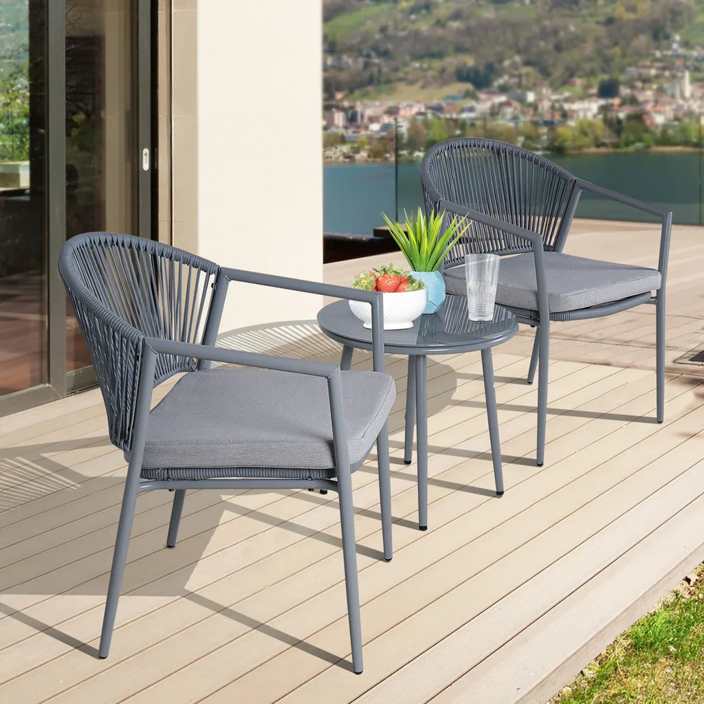 MyGreenearth Outdoor Patio Seating Set 2 Chairs and 1 Table Set Braided And Rope