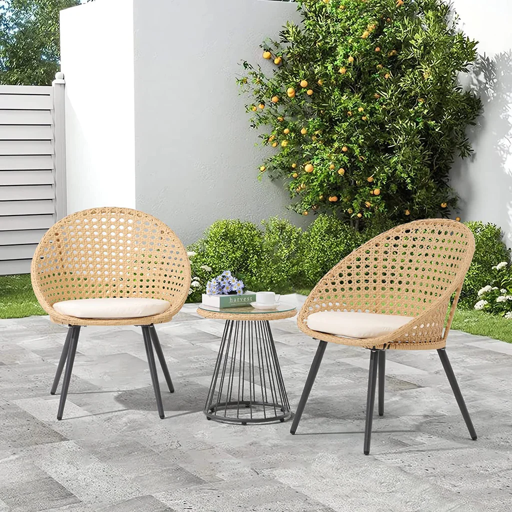 MyGreenearth Outdoor Patio Seating Set 2 Chairs and 1 Table Set (Tan + White)