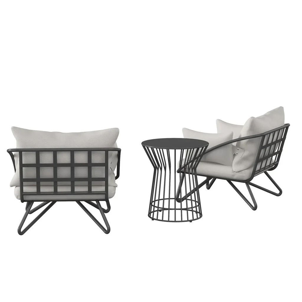 MyGreeneart Outdoor Patio Seating Set 2 Chairs and 1 Table Set Grey