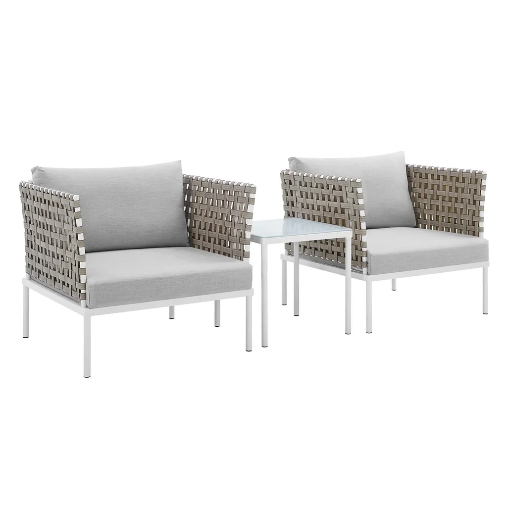MyGreenearth Outdoor Patio Seating Set 2 Chairs and 1 Table Set (White) Braided & Rope