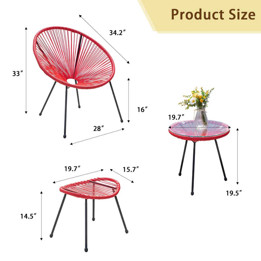 MyGreenearth Outdoor Patio Seating Set 2 Chairs 2 Ottoman and Table Set (Red)