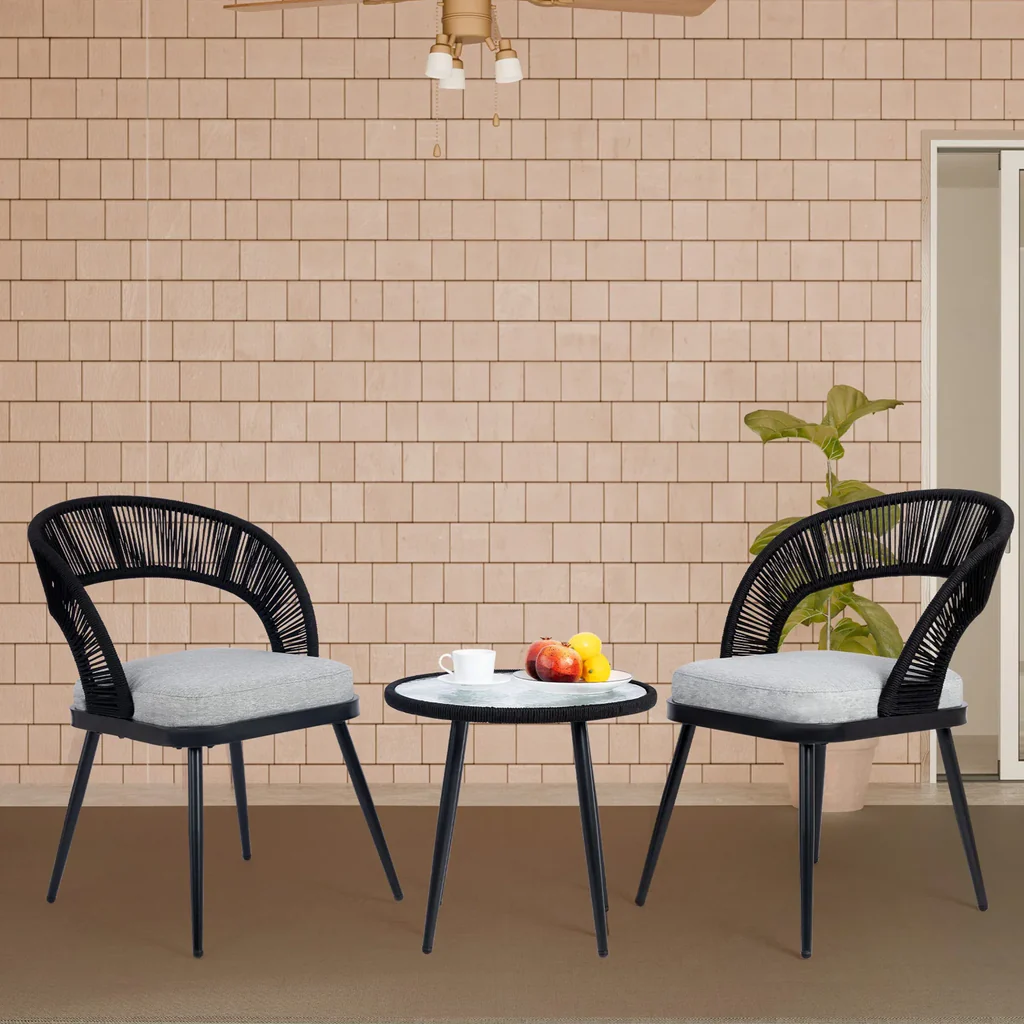 MyGreenearth Outdoor Patio Seating Set 2 Chairs and 1 Table Set Braided & Rope