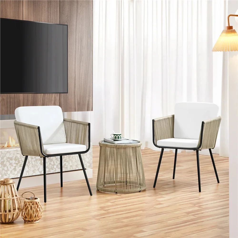 MyGreenearth Outdoor Patio Seating Set 2 Chairs and 1 Table Set (Cream) Braided & Rope