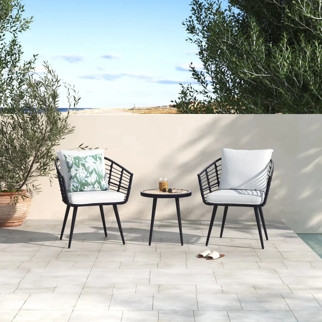 MyGreenearth Outdoor Patio Seating Set 2 Chairs and 1 Table Set (Black + White)