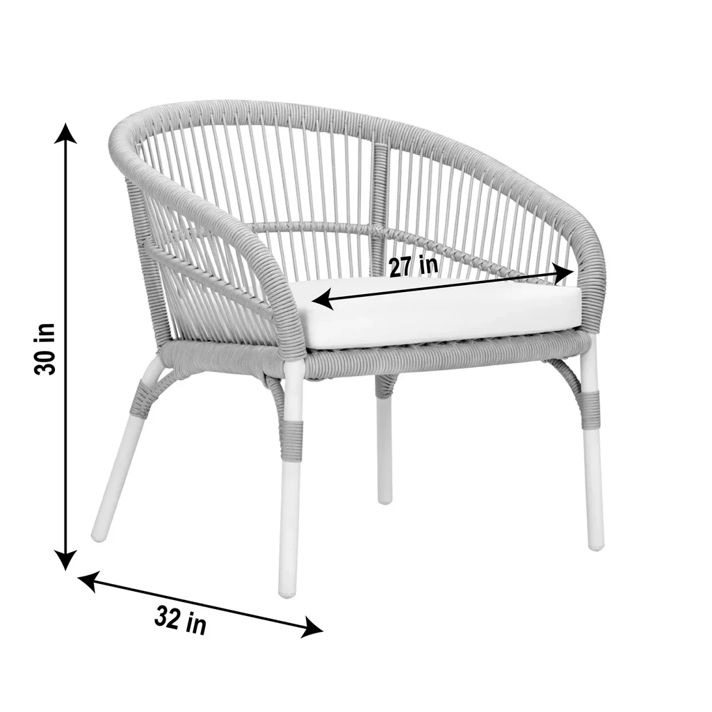 MyGreenearth Outdoor Patio Seating Set 2 Chairs and 1 Table Set (Silver + White) Braided & Rope