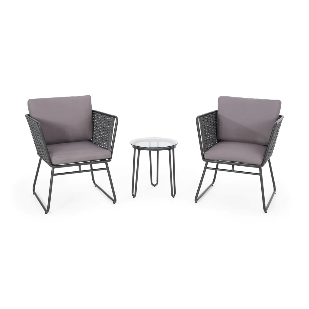 MyGreenearth Outdoor Patio Seating Set 2 Chairs and 1 Table Set (Grey) Braided & Rope