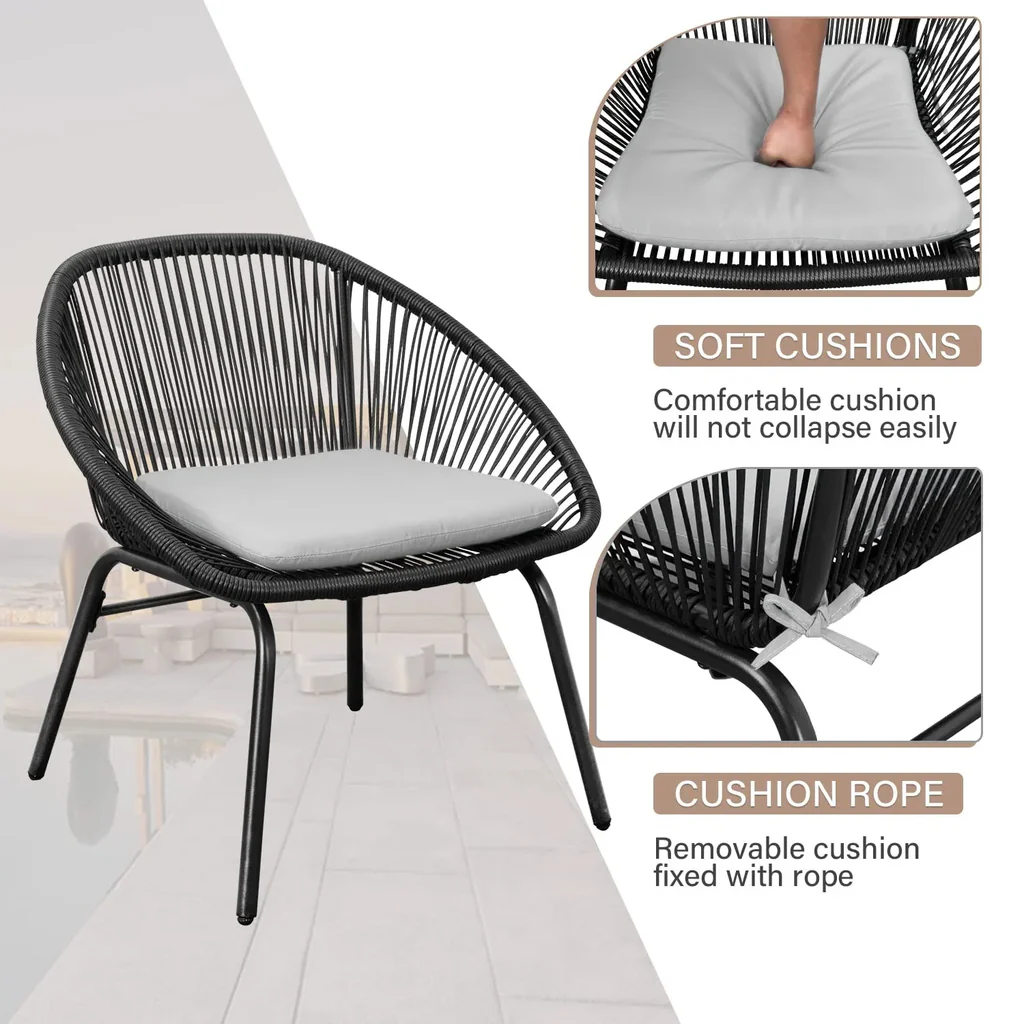 MyGreenearth Outdoor Patio Seating Set 2 Chairs and 1 Table Set (Black)