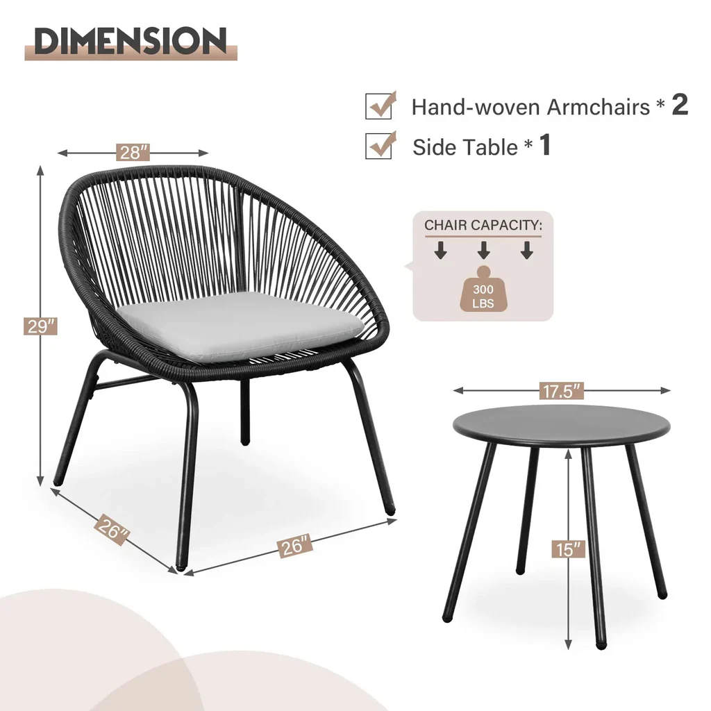 MyGreenearth Outdoor Patio Seating Set 2 Chairs and 1 Table Set (Black)