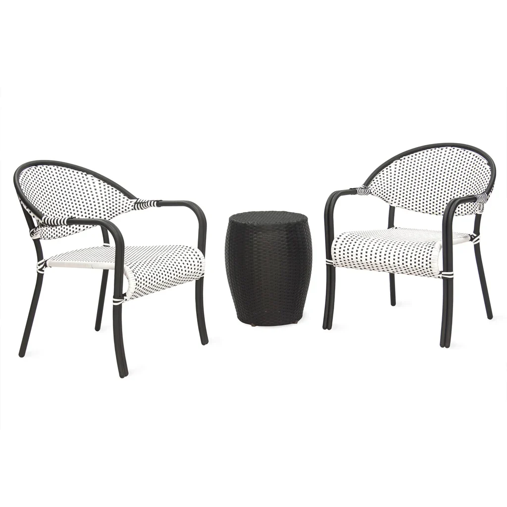 MyGreenearth Outdoor Patio Seating Set 2 Chairs and 1 Table Set (Black + White)
