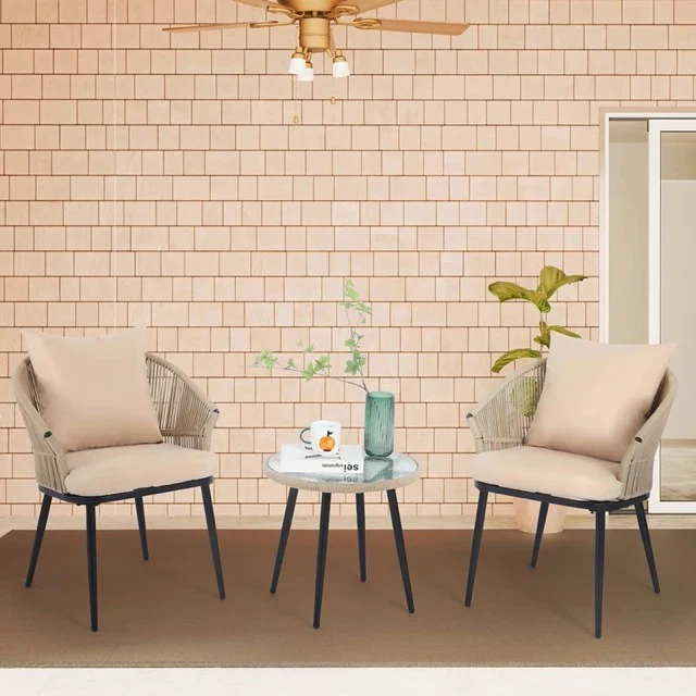 MyGreenearth Outdoor Patio Seating Set 2 Chairs and 1 Table Set Braided & Rope