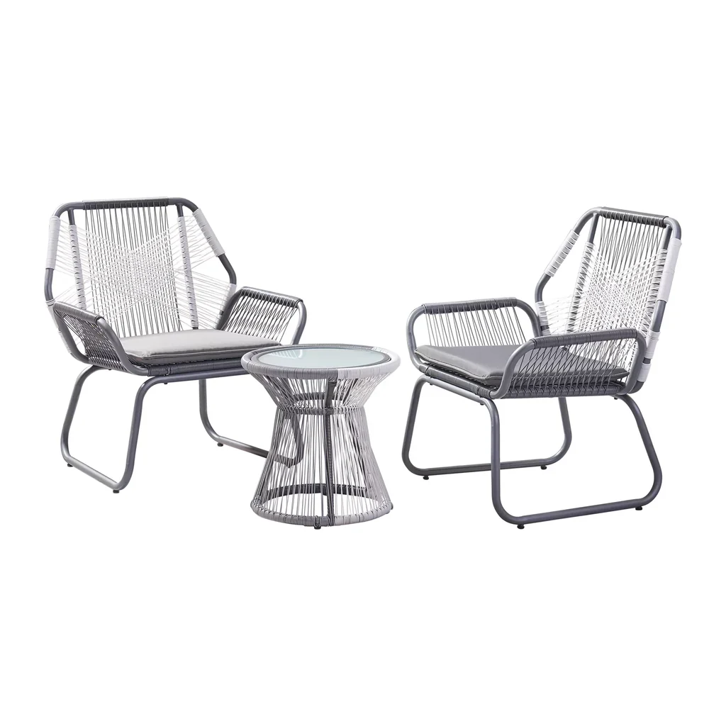 MyGreenearth Outdoor Patio Seating Set 2 Chairs and 1 Table Set (White + Dark Grey)