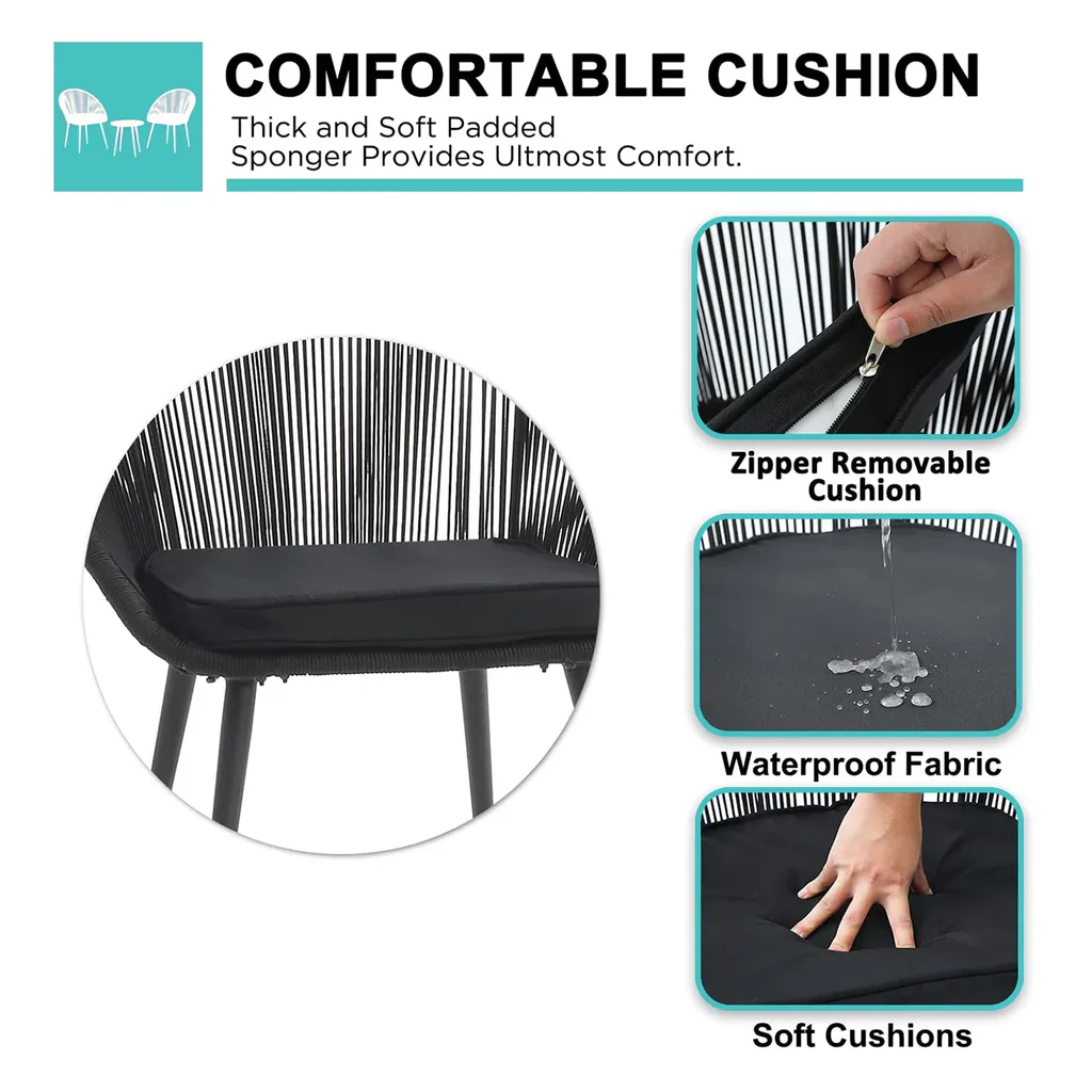 MyGreenearth Outdoor Patio Seating Set 2 Chairs and 1 Table Set (Black)