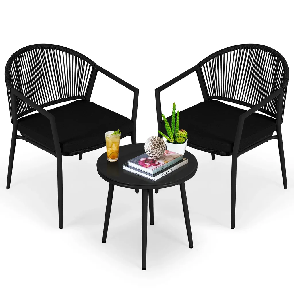 MyGreenearth Outdoor Patio Seating Set 2 Chairs and 1 Table Set Braided And Rope