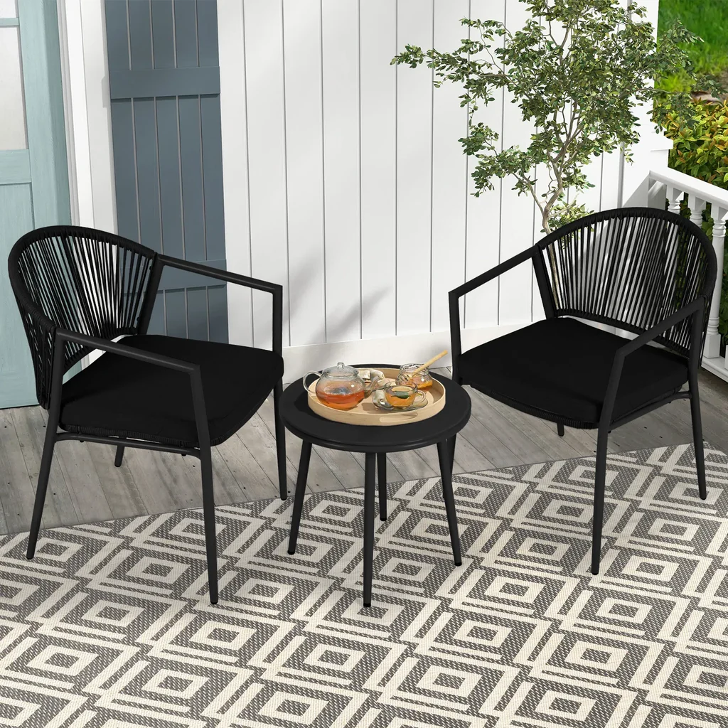 MyGreenearth Outdoor Patio Seating Set 2 Chairs and 1 Table Set Braided And Rope
