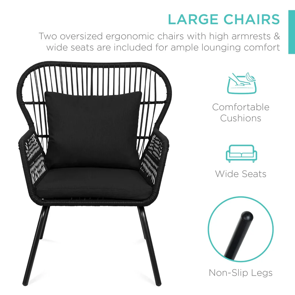 MyGreenearth Outdoor Patio Seating Set 2 Chairs and 1 Table Set (Black)