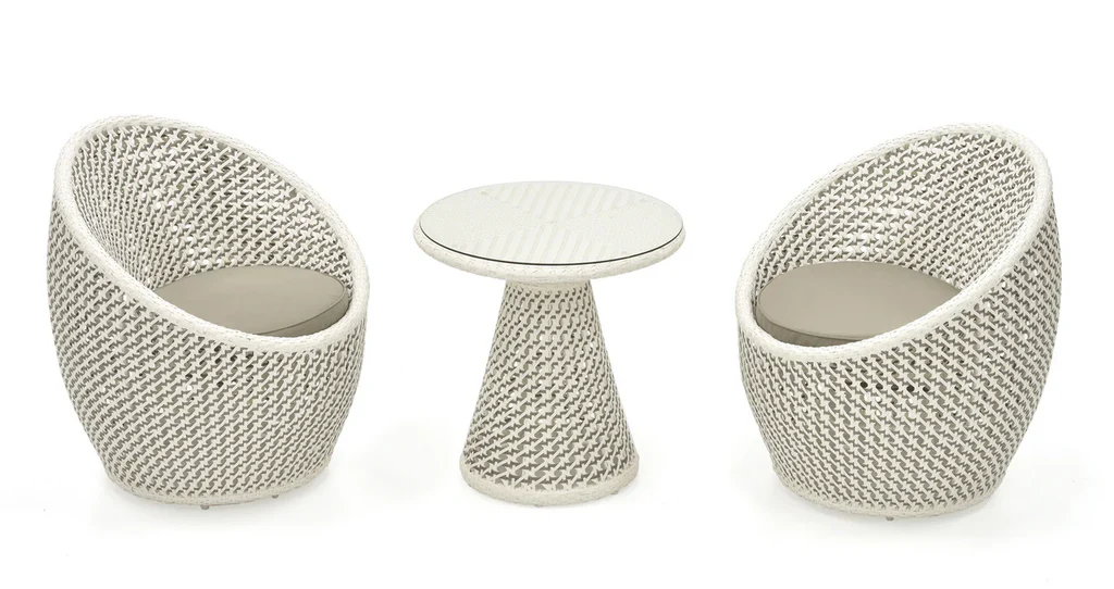 MyGreenearth Outdoor Patio Seating Set 2 Chairs and 1 Table Set (White + Silver)