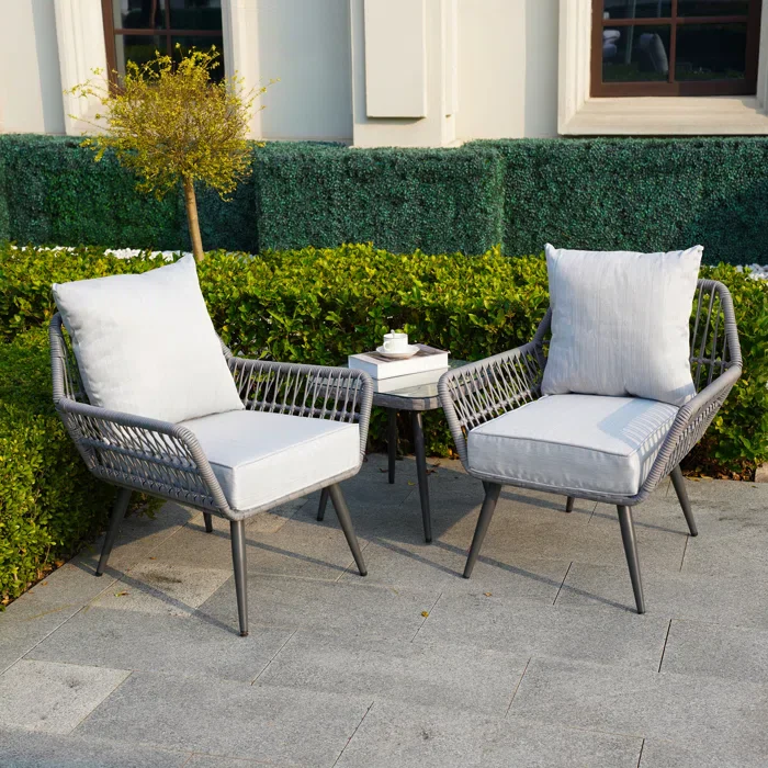 MyGreenearth Outdoor Patio Seating Set 2 Chairs and 1 Table Set (Grey) Braided & Rope