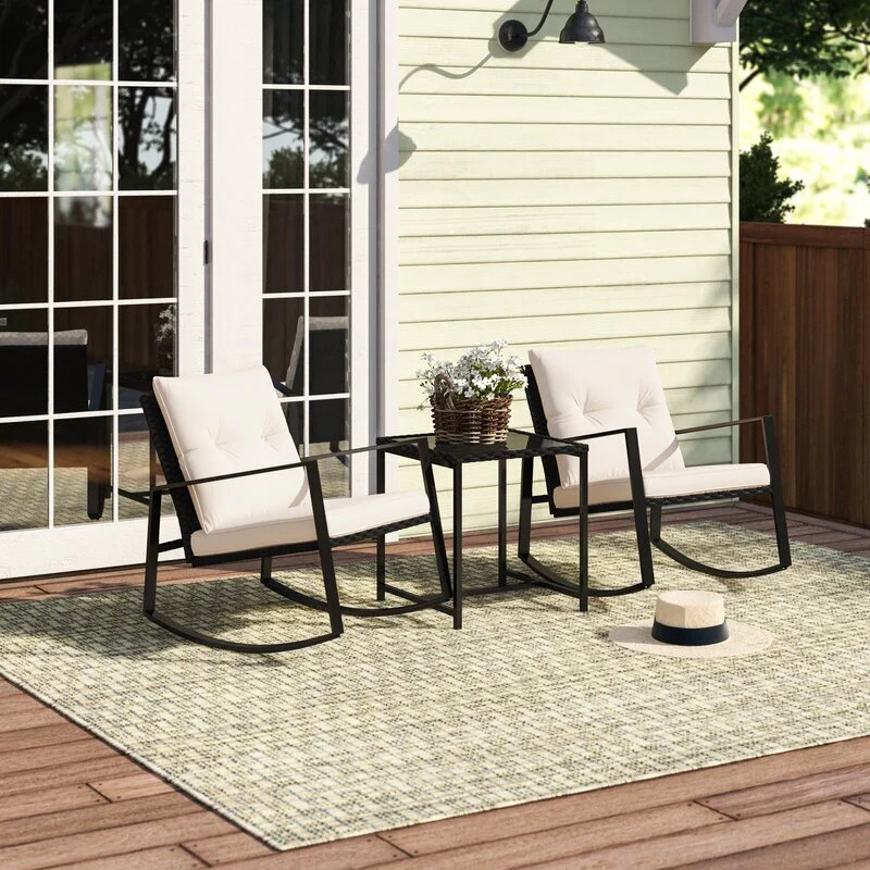 MyGreenearth Outdoor Patio Seating Set 2 Chairs and 1 Table Set Black