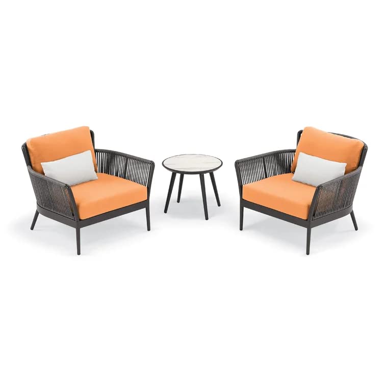 MyGreenearth Outdoor Patio Seating Set 2 Chairs and 1 Table Set (ORANGE) Braided & Rope