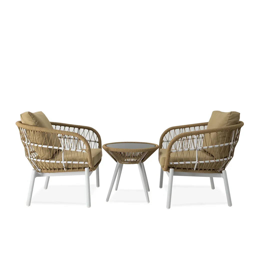 MyGreenearth Outdoor Patio Seating Set 2 Chairs and 1 Table Set (Beige) Braided And Rope