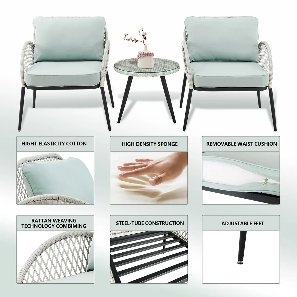 MyGreenearth Outdoor Patio Seating Set 2 Chairs and 1 Table Set (White)