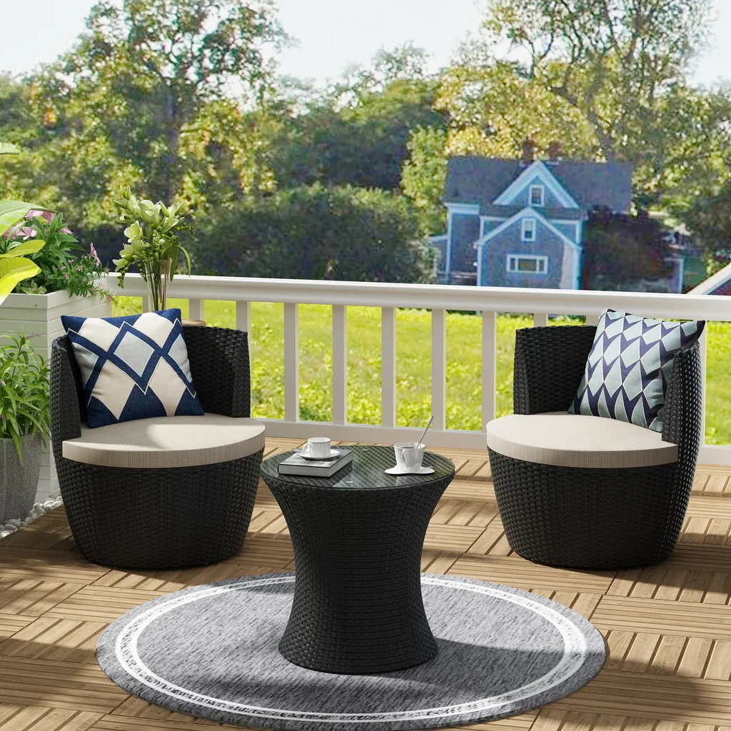 MyGreenearth Outdoor Patio Seating Set 2 Chairs and 1 Table Set Black