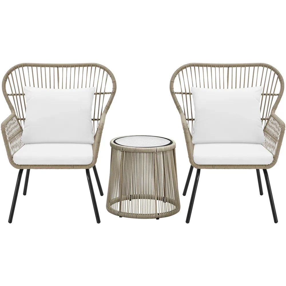 MyGreenearth Outdoor Patio Seating Set 2 Chairs and 1 Table Set Cream