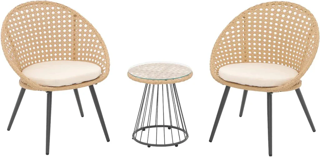 MyGreenearth Outdoor Patio Seating Set 2 Chairs and 1 Table Set (Tan + White)