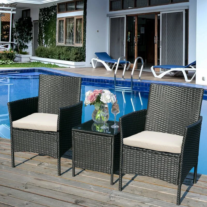 MyGreenearth Outdoor Patio Seating Set 2 Chairs 1 Table Black